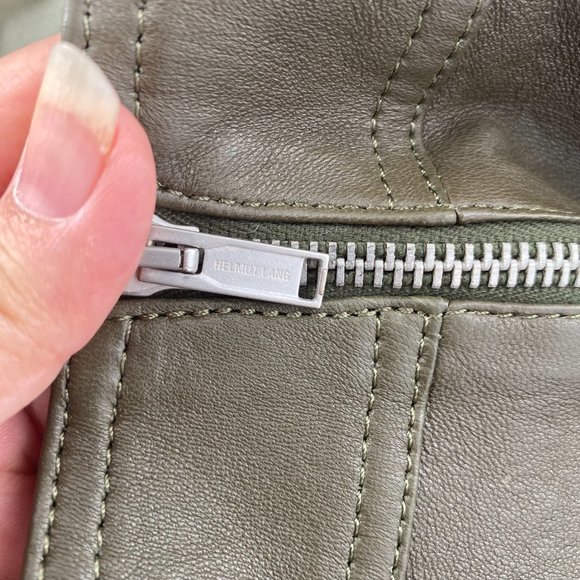 Helmut Lang NWT Olive Green Lamb Leather Fitted Mini Skirt Side Zip 8 New - Picture 5 of 9